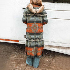 Fashion Fur Srtipe print Long sleeve Hoodie Coats