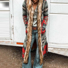 Fashion Fur Srtipe print Long sleeve Hoodie Coats