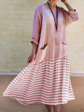 Casual Gored Stripe Round neck Long sleeve Pocket Maxi Dresses