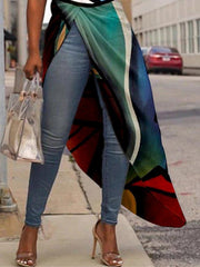 Multicolor Asymmetrical Abstract Round Neck Holiday Shirts & Tops