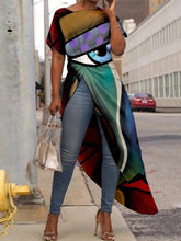 Multicolor Asymmetrical Abstract Round Neck Holiday Shirts & Tops