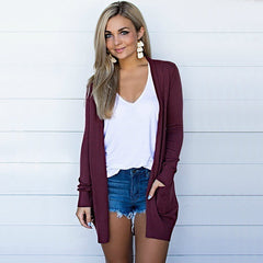 Women daily plain pockets coats