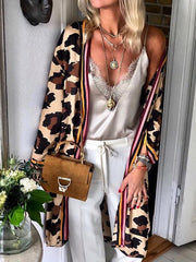Women stylish long sleeve leopard printed long cardigans coats