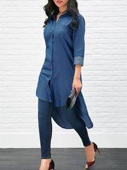 Small Lapels Three quarter sleeve Plain Casual Blouses