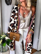 Women stylish long sleeve leopard printed long cardigans coats