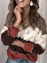 Casual Loose Gored V neck Hollow out Long sleeve Sweaters