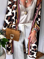 Women stylish long sleeve leopard printed long cardigans coats