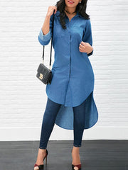 Small Lapels Three quarter sleeve Plain Casual Blouses
