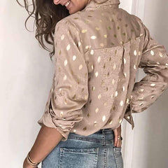 Loose Long sleeve Point Lapel Blouses