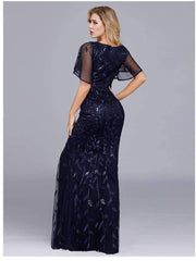 Sexy V neck Ruffle sleeve Fishtail Evening Dresses