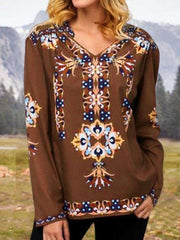 Casual Floral print V neck Long sleeve T-Shirts