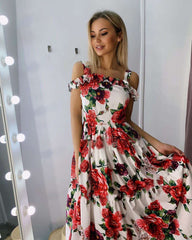 Fashion Print Vest Off shoulder Skater Dresses