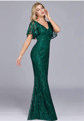 Sexy V neck Short sleeve Fishtail Evening Dresses