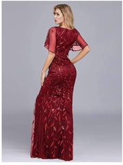 Sexy V neck Ruffle sleeve Fishtail Evening Dresses