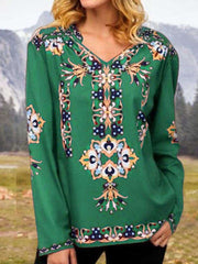 Casual Floral print V neck Long sleeve T-Shirts