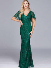 Sexy V neck Short sleeve Fishtail Evening Dresses