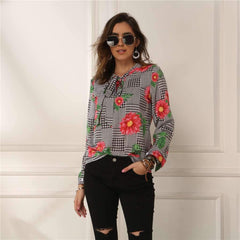 Fashion Lacing Print Long sleeve Blouses