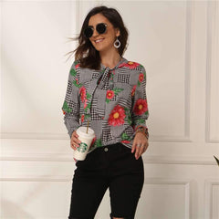 Fashion Lacing Print Long sleeve Blouses