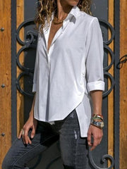 Women Casual Turn down collar Plain Long Sleeve Blouses
