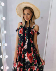Fashion Print Vest Off shoulder Skater Dresses