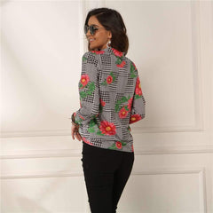 Fashion Lacing Print Long sleeve Blouses