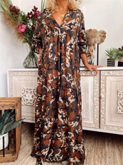 Fashion Camouflage Print V neck Long sleeve Maxi Dresses