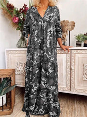 Fashion Camouflage Print V neck Long sleeve Maxi Dresses