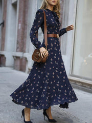 Elegant women printed long sleeve maxi dresses