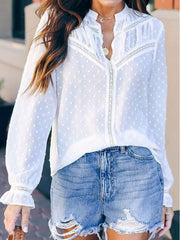 Pure Stand collar Long sleeve Blouses