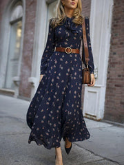 Elegant women printed long sleeve maxi dresses