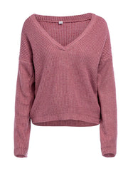 Plain Deep V Neck Long Sleeve Woman More Colors Sweaters