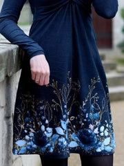 Vintage Plants V-neck Long Sleeves Dresses