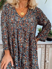 Fashion Print V neck Long sleeve Shift Dresses