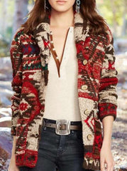 Fashion Print Lapel Long sleeve Fastener Cardigan Coats