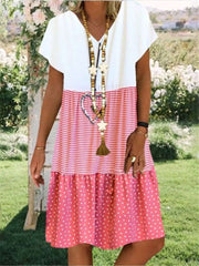 Casual Gored V neck Short sleeve Shift Dresses