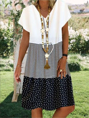 Casual Gored V neck Short sleeve Shift Dresses