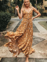 Fashion Point print V neck Vest Backless Falbala Maxi Dresses