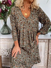 Fashion Print V neck Long sleeve Shift Dresses