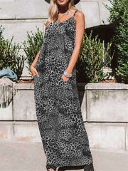 Fashion Leopard print V neck Vest Maxi Dresses