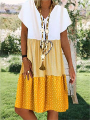 Casual Gored V neck Short sleeve Shift Dresses