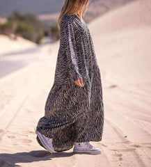 Casual Loose Stripe V neck Long sleeve Gored Maxi Dresses