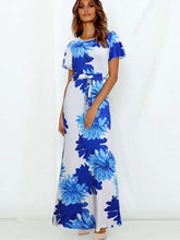 Fashion Print Lacing Short sleeve Round neck Maxi Dresses