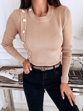 Button Decoration Slim Women Long Sleeve Knit Sweaters