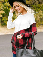 Fashion Gored Plaid Long sleeve Round neck T-Shirts