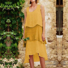 Fashion Gored Vest Cotton Maxi Dresses