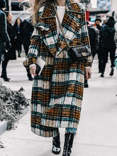 Big lapel long plaid women coats