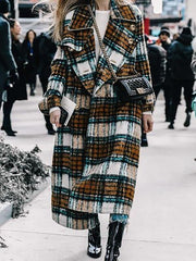 Big lapel long plaid women coats