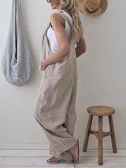 Woman Casual Large Size Suspenders Pocket Jumpsuits