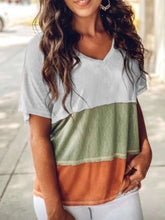 Casual Loose Stripe Gored V neck Short sleeve T-Shirts