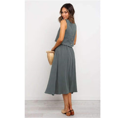 Fashion Fastener Round neck Piece suit Sleeveless Maxi Dresses